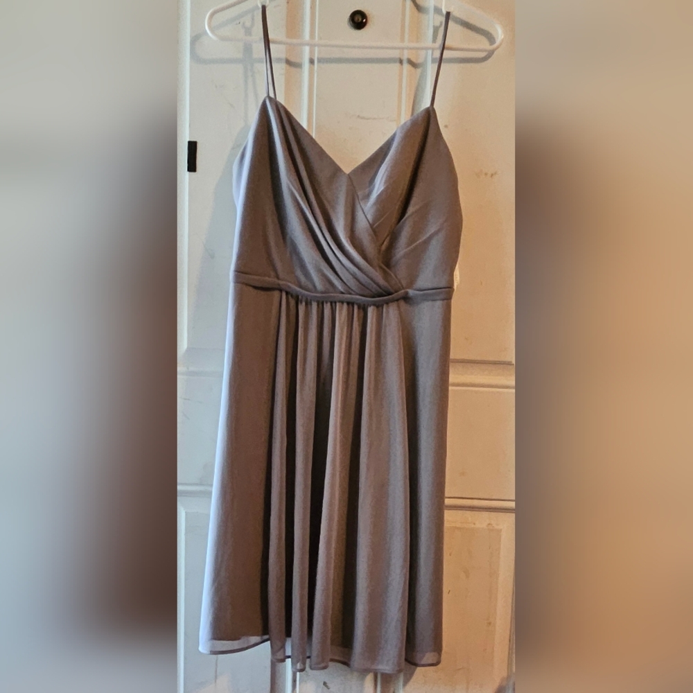 David's Bridal Gray Pleated Wrap Gown
